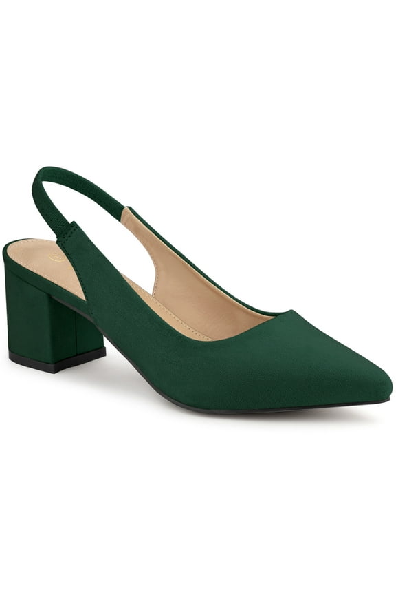 Women's Block Heel Pumps Slingback Heels Dark Green 8.5