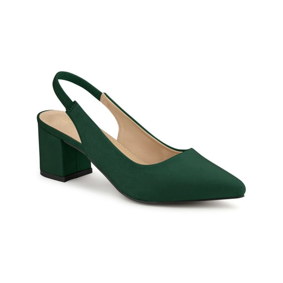 BLISSFUL STEP Valentine's Women's Block Heel Pumps Slingback Heels Dark Green 9.5