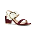 thumbnail image 1 of BLISSFUL STEP Valentine's Slingback Sandals Contrast Color Chunky Heel Big Circle Buckle Sandals Burgundy White 9, 1 of 7