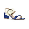thumbnail image 1 of BLISSFUL STEP Valentine's Slingback Sandals Contrast Color Chunky Heel Big Circle Buckle Sandals Blue White 9, 1 of 9