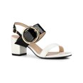 thumbnail image 1 of BLISSFUL STEP Valentine's Slingback Sandals Contrast Color Chunky Heel Big Circle Buckle Sandals White Black 5, 1 of 7