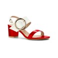 thumbnail image 1 of BLISSFUL STEP Valentine's Slingback Sandals Contrast Color Chunky Heel Big Circle Buckle Sandals Red White 5, 1 of 7