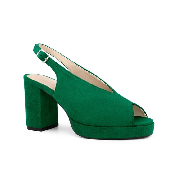 BLISSFUL STEP Women's Block Heel Square Toe Slingback Platform Heels Sandals Green (Size 6)