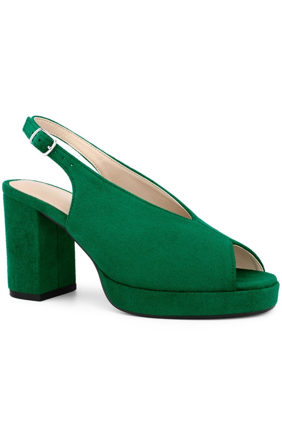 Women's Block Heel Square Toe Slingback Platform Heels Sandals Green (Size 6)