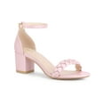 thumbnail image 1 of BLISSFUL STEP Women's Block Heels Ankle Strap Braided Heel Sandals Bling Pink (Size 8.5), 1 of 7
