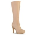 thumbnail image 1 of BLISSFUL STEP Women's Knee High Boots Platform Block Heels Round Toe Zip Boots Nude 6, 1 of 7