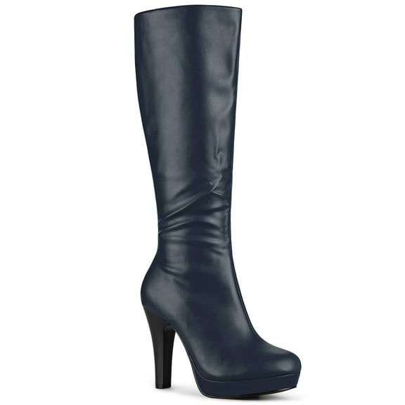 BLISSFUL STEP Women's Block Heels Platform Over the Knee High Boot