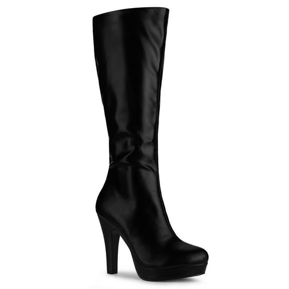 BLISSFUL STEP Women's Knee High Boots Platform Block Heels Round Toe Zip Boots Black 6