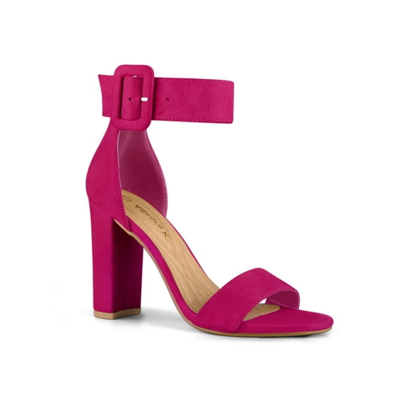 BLISSFUL STEP Women's Block Heels Zipper Buckle Ankle Strap Sandals Hot Pink 10