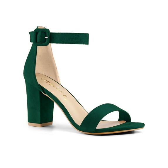 BLISSFUL STEP Women's Shoes Ankle Strap Block Heel Buckle Open Toe Sandals Green 10