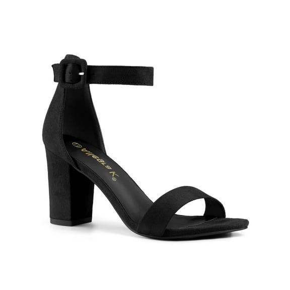 BLISSFUL STEP Women's Shoes Ankle Strap Block Heel Buckle Open Toe Sandals Black 7