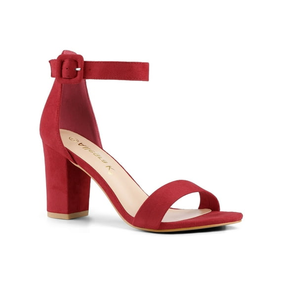 BLISSFUL STEP Women's Shoes Ankle Strap Block Heel Buckle Open Toe Sandals Red 10