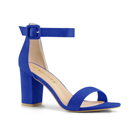 BLISSFUL STEP Women's Shoes Ankle Strap Block Heel Buckle Open Toe Sandals Dark Blue 11