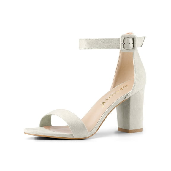 BLISSFUL STEP Women's Shoes Ankle Strap Block Heel Buckle Open Toe Sandals Grey 11