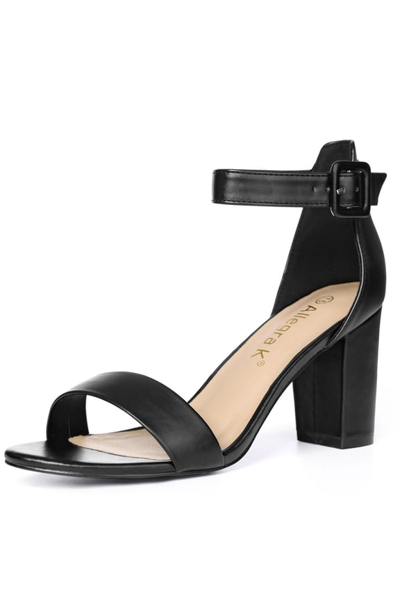 Women's Shoes Ankle Strap Block Heel Buckle Open Toe Sandals Black-PU 8.5