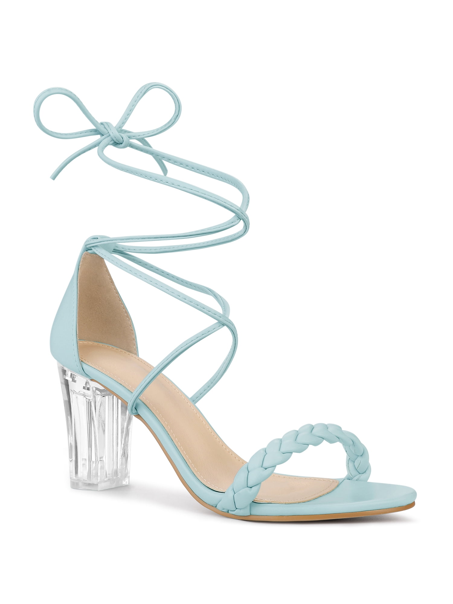 Allegra K Women's Woven Lace-Up Block Heel Sandals - Clear Chunky Heel Open Toe Summer Shoes
