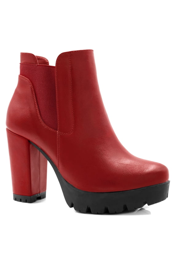 Women's Chelsea Boots Platform Block Cleated Sole Heel Red 6