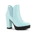 thumbnail image 1 of BLISSFUL STEP Women's Chelsea Boots Platform Block Cleated Sole Heel Sky Blue 7, 1 of 7