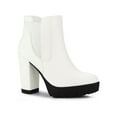thumbnail image 1 of BLISSFUL STEP Women's Chelsea Boots Platform Block Cleated Sole Heel White 7.5, 1 of 7