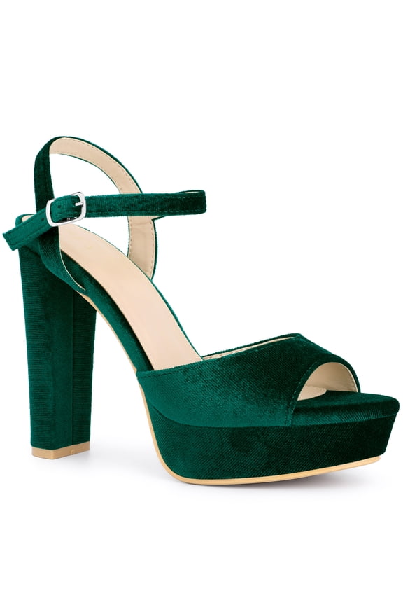 Women's Block High Heels Ankle Strap Platform Heel Sandals Green (Size 6)