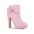 thumbnail image 1 of BLISSFUL STEP Women's Ankle Boots Chunky High Heels Platform Bow Decor Round Toe Boots Pink 8.5, 1 of 8