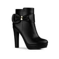thumbnail image 1 of BLISSFUL STEP Women's Ankle Boots Chunky High Heels Platform Bow Decor Round Toe Boots Black 7.5, 1 of 7