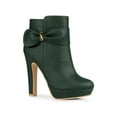thumbnail image 1 of BLISSFUL STEP Women's Ankle Boots Chunky High Heels Platform Bow Decor Round Toe Boots Dark Green 10, 1 of 7