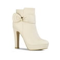 thumbnail image 1 of BLISSFUL STEP Women's Ankle Boots Chunky High Heels Platform Bow Decor Round Toe Boots Beige 8.5, 1 of 7