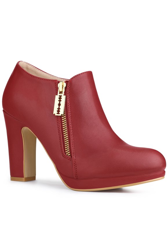 Women's Ankle Boots Faux Suede Chunky Heel Side Zipper Platform Heels Red 8.5