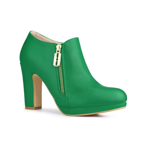BLISSFUL STEP Women's Ankle Boots Faux Suede Chunky Heel Side Zipper Platform Heels Grass Green 6