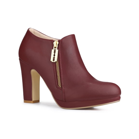 BLISSFUL STEP Women's Ankle Boots Faux Suede Chunky Heel Side Zipper Platform Heels Burgundy 7.5