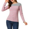 thumbnail image 1 of INSPIRE CHIC Women's Blouse Striped Color Block Long Sleeve Causal T-Shirt XL Pink Gray, 1 of 7