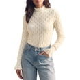 thumbnail image 1 of INSPIRE CHIC Women's Blouse Mock Neck Cuffed Sleeves Ruffle Trim Sheer Mesh Pullover Shirt Spring Autumn See Through Floral Lace Tops Large Apricot, 1 of 5