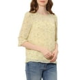 thumbnail image 1 of INSPIRE CHIC Women's Tops 3/4 Sleeves Ruffle Hem Floral Chiffon Shirt Blouses L Yellow-White, 1 of 7