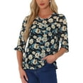 thumbnail image 1 of INSPIRE CHIC Mother's Day Women's Tops 3/4 Sleeves Ruffle Hem Floral Chiffon Shirt Blouses Black-Blue Floral M, 1 of 7