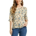 thumbnail image 1 of INSPIRE CHIC Women's Tops 3/4 Sleeves Ruffle Hem Floral Chiffon Shirt Blouses S Apricot, 1 of 7