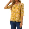 thumbnail image 1 of INSPIRE CHIC Women's Tops 3/4 Sleeves Ruffle Hem Floral Chiffon Shirt Blouses S Yellow, 1 of 7