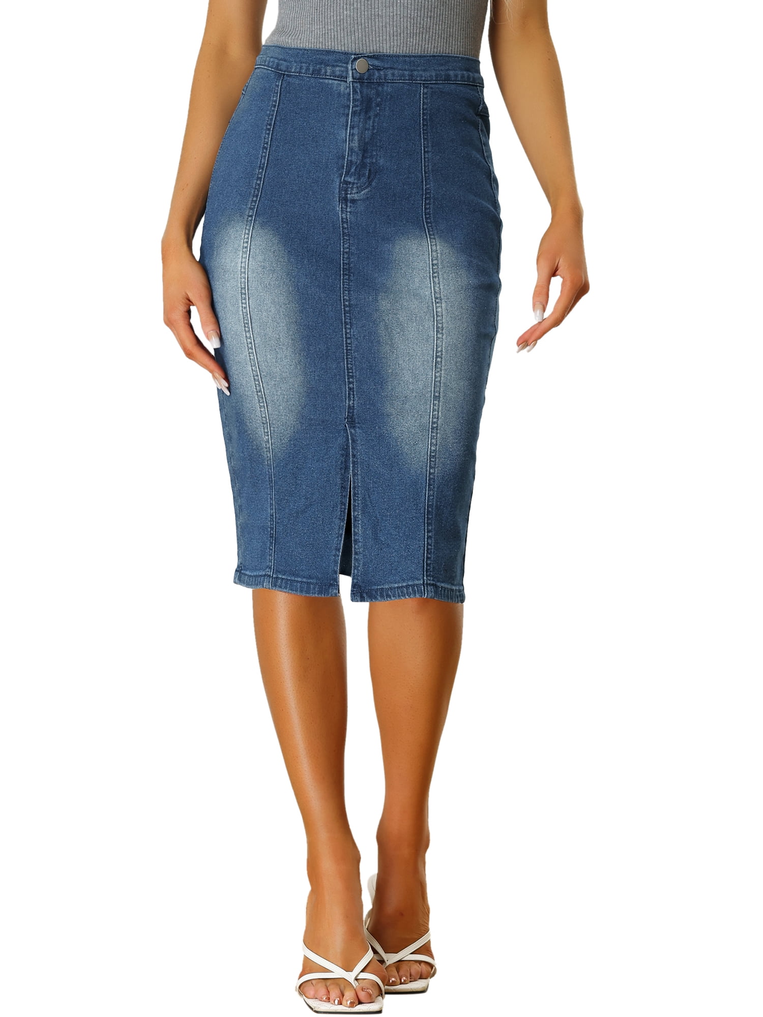 Elastic waist top denim pencil skirt