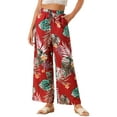 thumbnail image 1 of INSPIRE CHIC Women's Boho Floral High Waist Drawstring Tropical Wide Leg Pants S Red, 1 of 5