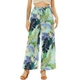 thumbnail image 1 of Allegra K Women's Boho Floral High Waist Drawstring Tropical Wide Leg Pants, 1 of 7