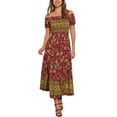 thumbnail image 1 of INSPIRE CHIC Women's Boho Dress Puff Short Sleeves Off-Shoulder Floral Smocked Maxi Sundress XS Red, 1 of 6