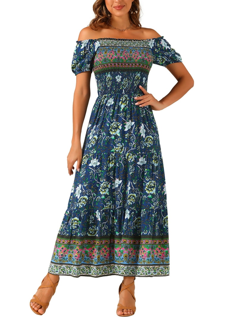 boho off shoulder dress chic The Marella | Navy Boho Dress Off the Shoulder Corset Lace Maxi Dress