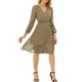 thumbnail image 1 of Allegra K Women's Boho Floral V Neck Bishop Sleeve Below The Keen Wrap Dress, 1 of 5