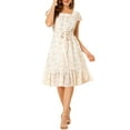 thumbnail image 1 of INSPIRE CHIC Inspired Women's Dress Floral Square Neck Flutter Short Sleeves Midi Wedding Guest Dress XS White-Floral, 1 of 8