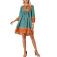 thumbnail image 1 of INSPIRE CHIC Women's Boho Summer Dress Casual 3/4 Sleeve Short Babydoll Floral Print Flowy Beach Dresses XS Green, 1 of 6