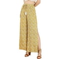thumbnail image 1 of INSPIRE CHIC Women's Boho Tassel Drawstring High Split Paisley Wide Leg Pants XL Yellow, 1 of 6