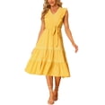 thumbnail image 1 of INSPIRE CHIC Women's Boho V Neck Flowy Dresses Sleeveless Ruffled Tiered Summer Midi Dress Yellow M, 1 of 5