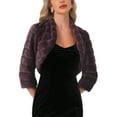 thumbnail image 1 of INSPIRE CHIC Women's Bolero Open Front 3/4 Sleeve Collarless Cropped Faux Fur Outerwear XL Dark Purple, 1 of 6