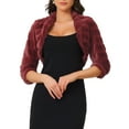 thumbnail image 1 of INSPIRE CHIC Women's Bolero Jacket Open Front Cropped Fluffy Faux Fur Shrug XS Burgundy, 1 of 6