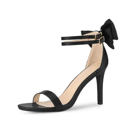 BLISSFUL STEP Women's Bow Back Ankle Straps Stiletto High Heel Sandals Black 10